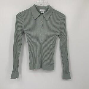 Athleta Sweet Bay henley ribbed sweater green collar button pullover Small
